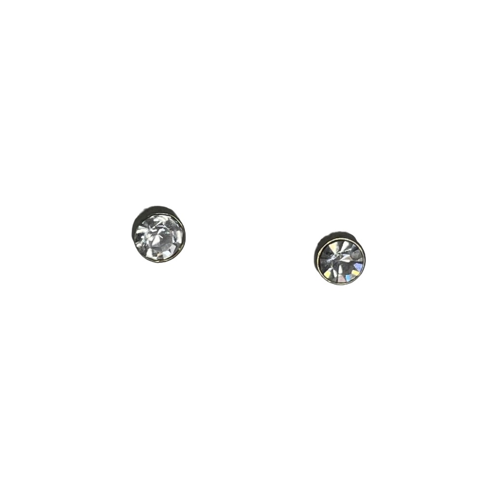 Vintage Faux Diamond Earrings Clear Pierced Stud Metal Elegant Gold Toned 1/16"